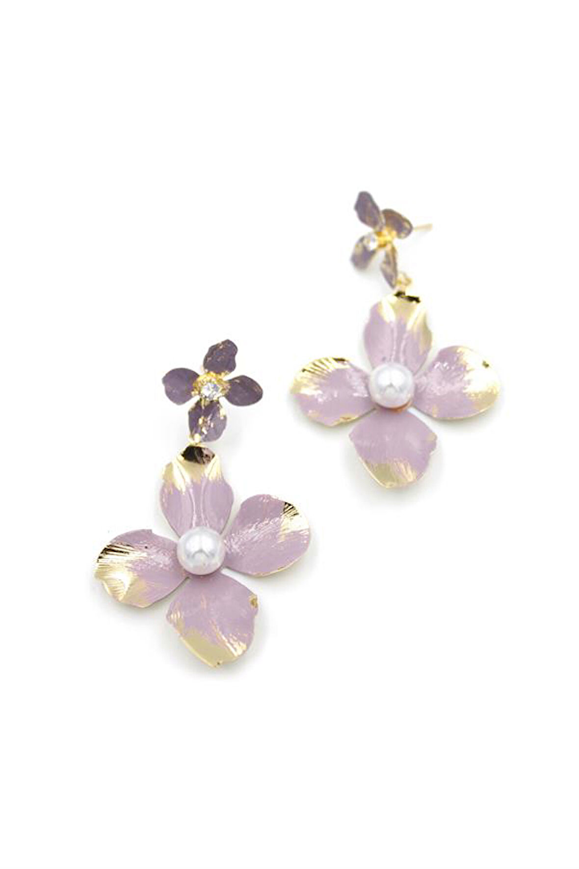 Metal Çiçek Küpe - Pembe