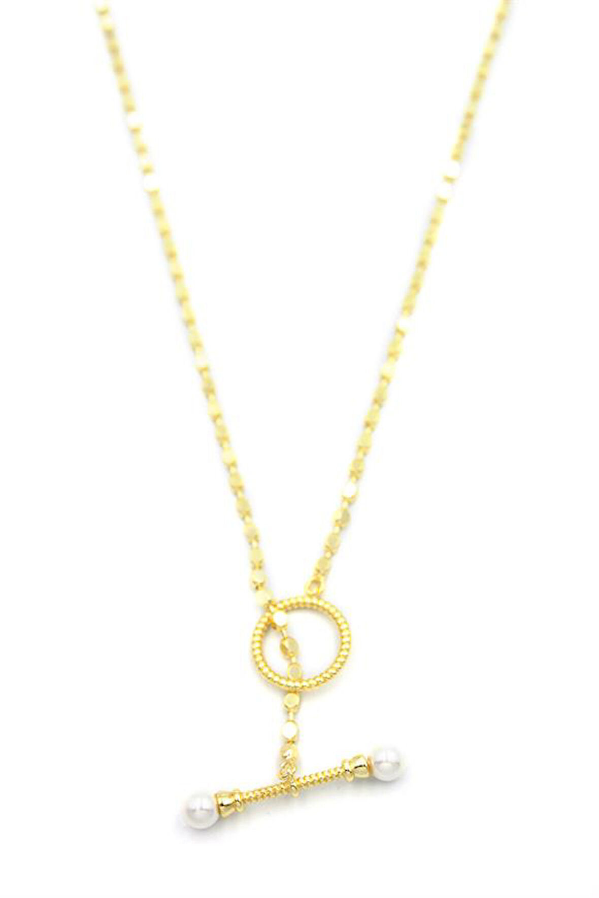 İncili Ezme Zincir  Kolye - Altın