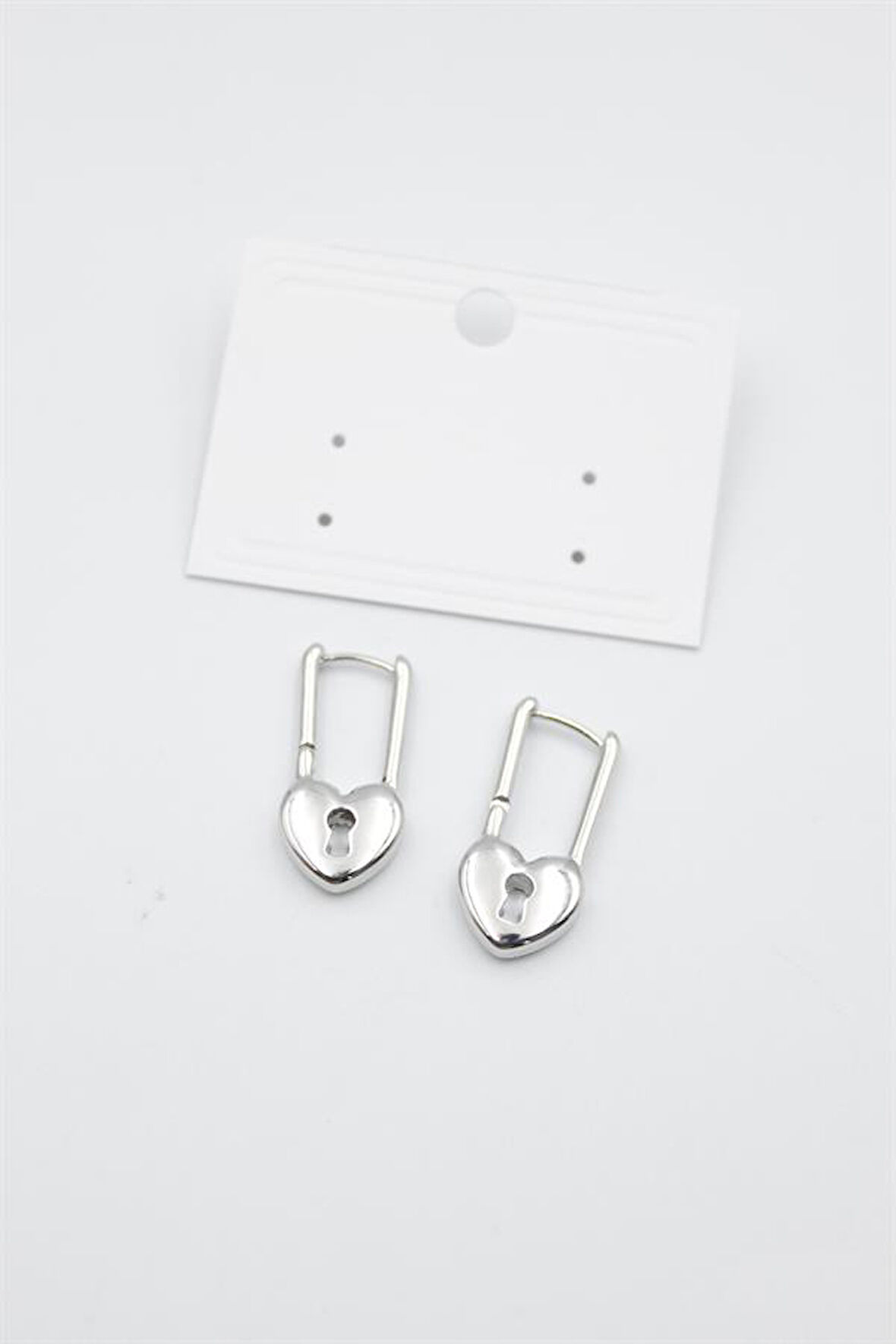 Kalp Kilit Küpe - Gümüş