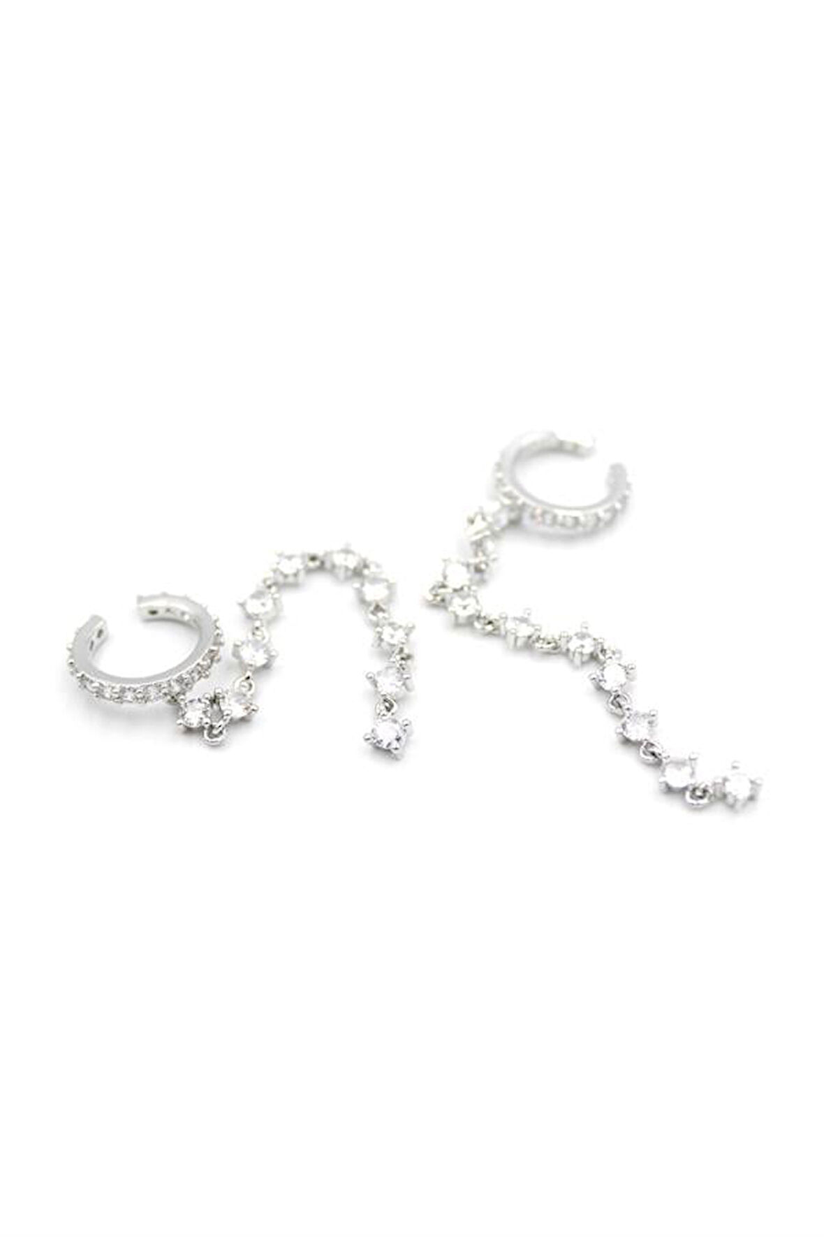 2'li Taşlı Kıkırdak Küpe - Gümüş