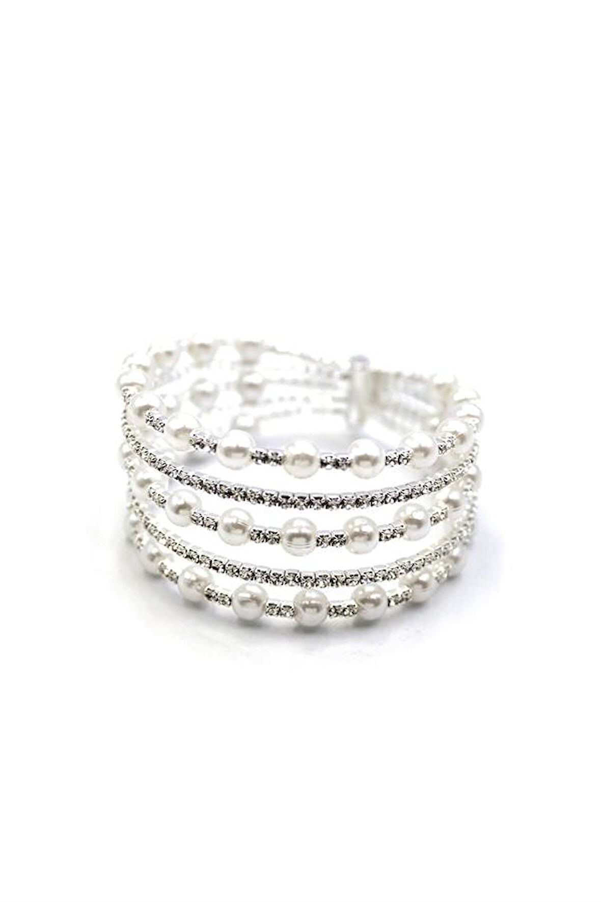 Beş Sıra İncili Su Yolu Bileklik - Gümüş