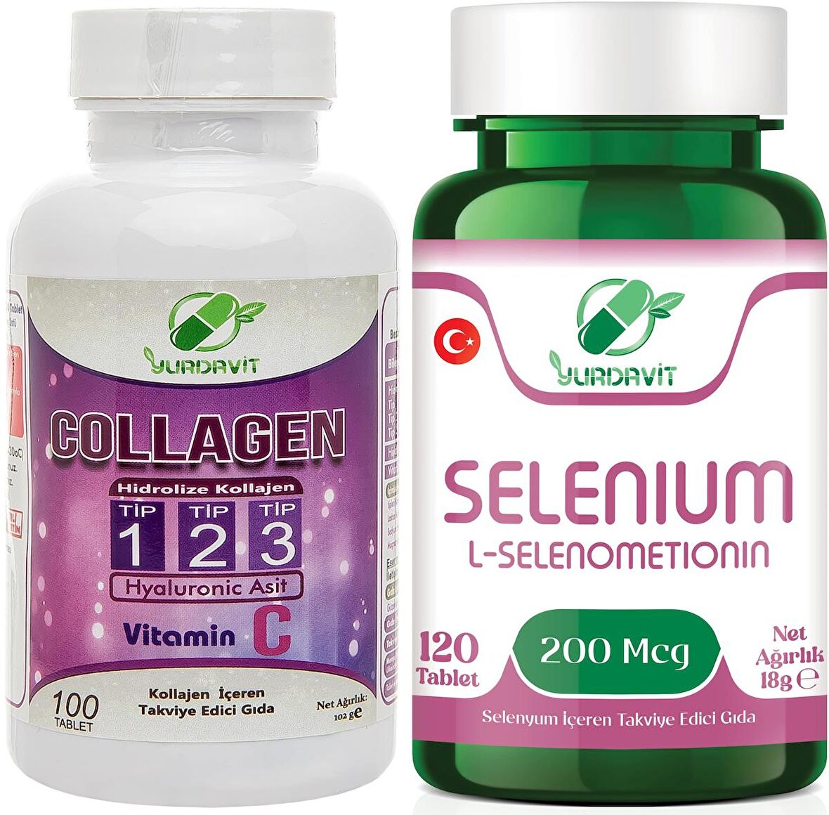 Yurdavit Hidrolize Collagen Kolajen Type Tip 1-2-3 100 Tablet Selenyum 200 Mcg Selenium 120 Tablet