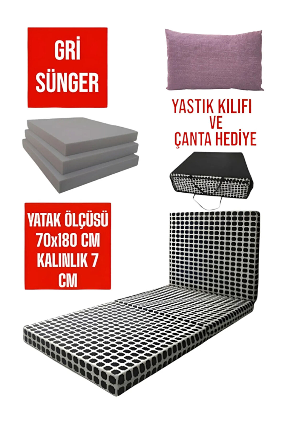 Katlanır yer yatağı-Misafir Yatağı-Sünger Yatak 70x180x7 cm Akustik