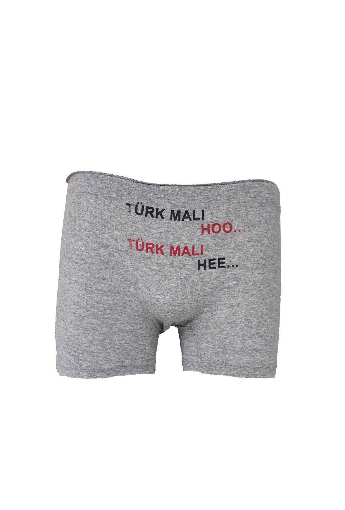 Erkek Türk Malı Baskılı Komik Boxer Gri