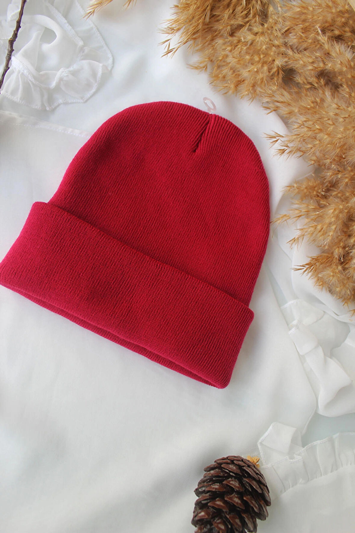 Vişne Rengi Katlamalı Bere