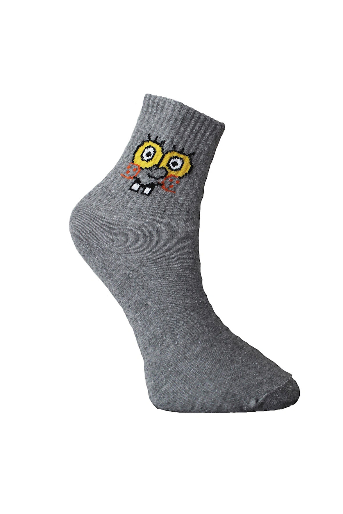 Gri Sünger Bob Desenli Kolej Çorap