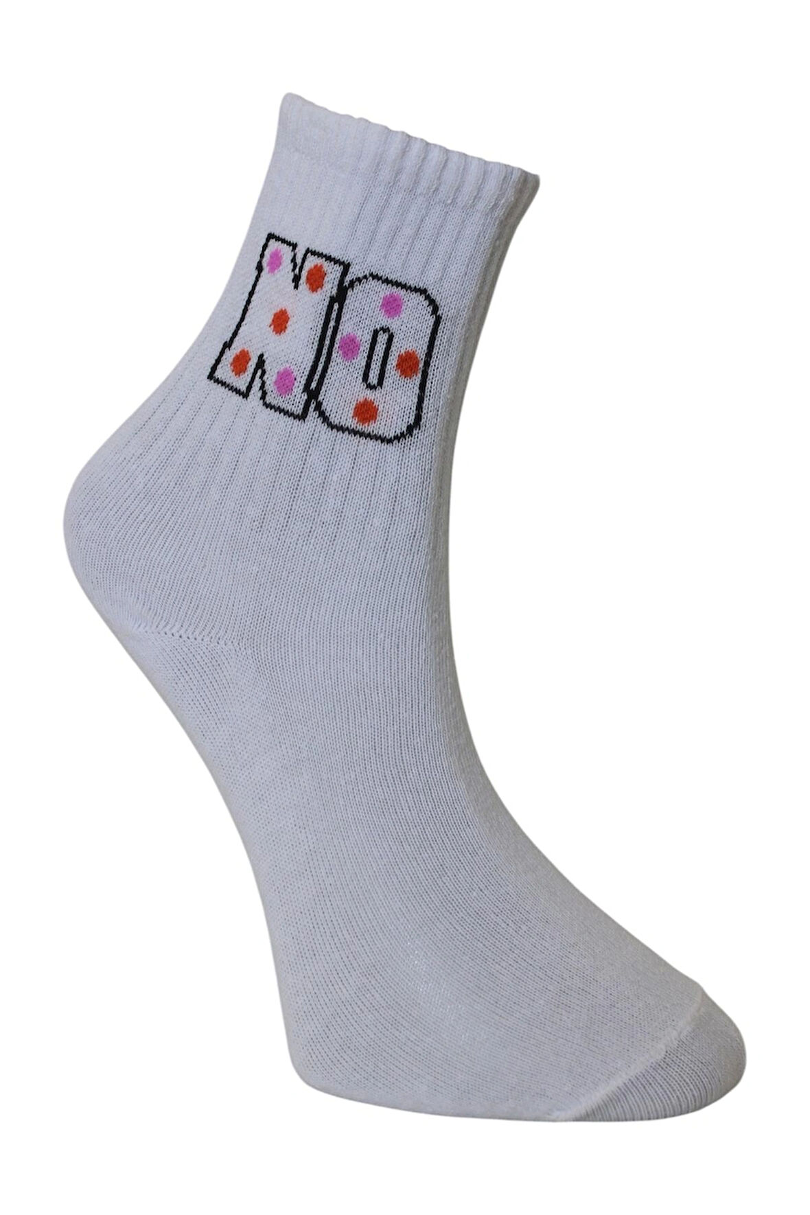 NO Yazılı Beyaz Kolej Çorap