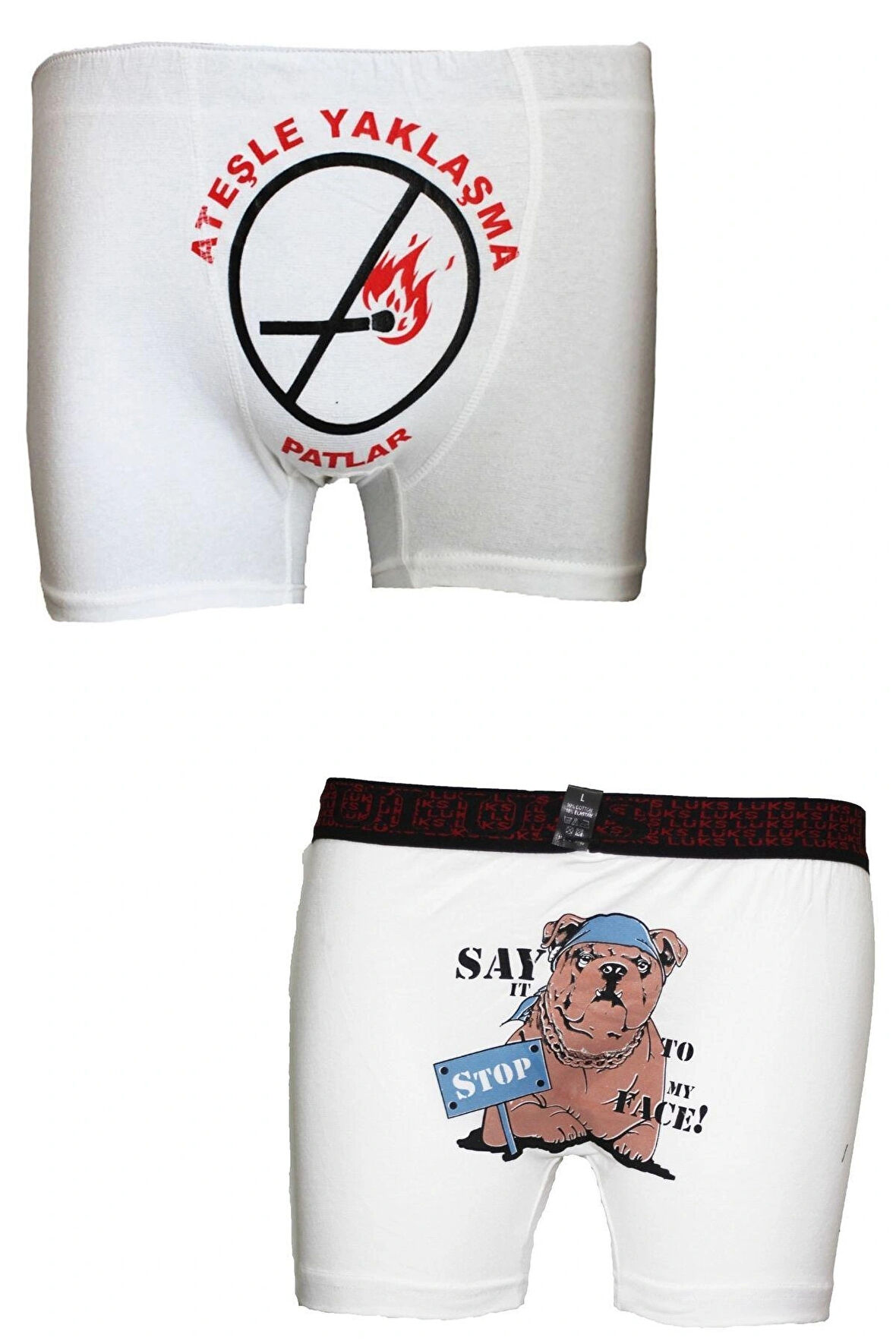 Baskılı Komik 2'Li Boxer Set Beyaz