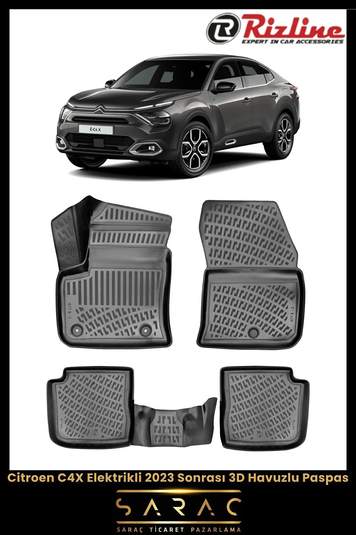 Rizline Citroen C4X Elektrikli 2024 Model 3D Havuzlu Paspas