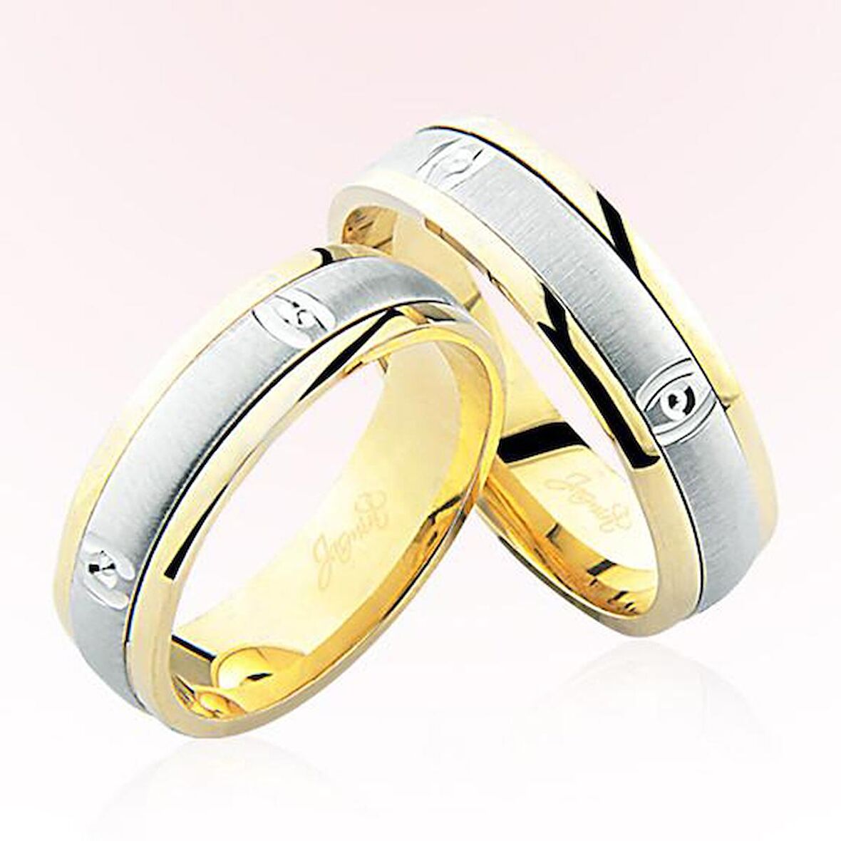 Sarı Beyaz Bombeli Altın Alyans 6108