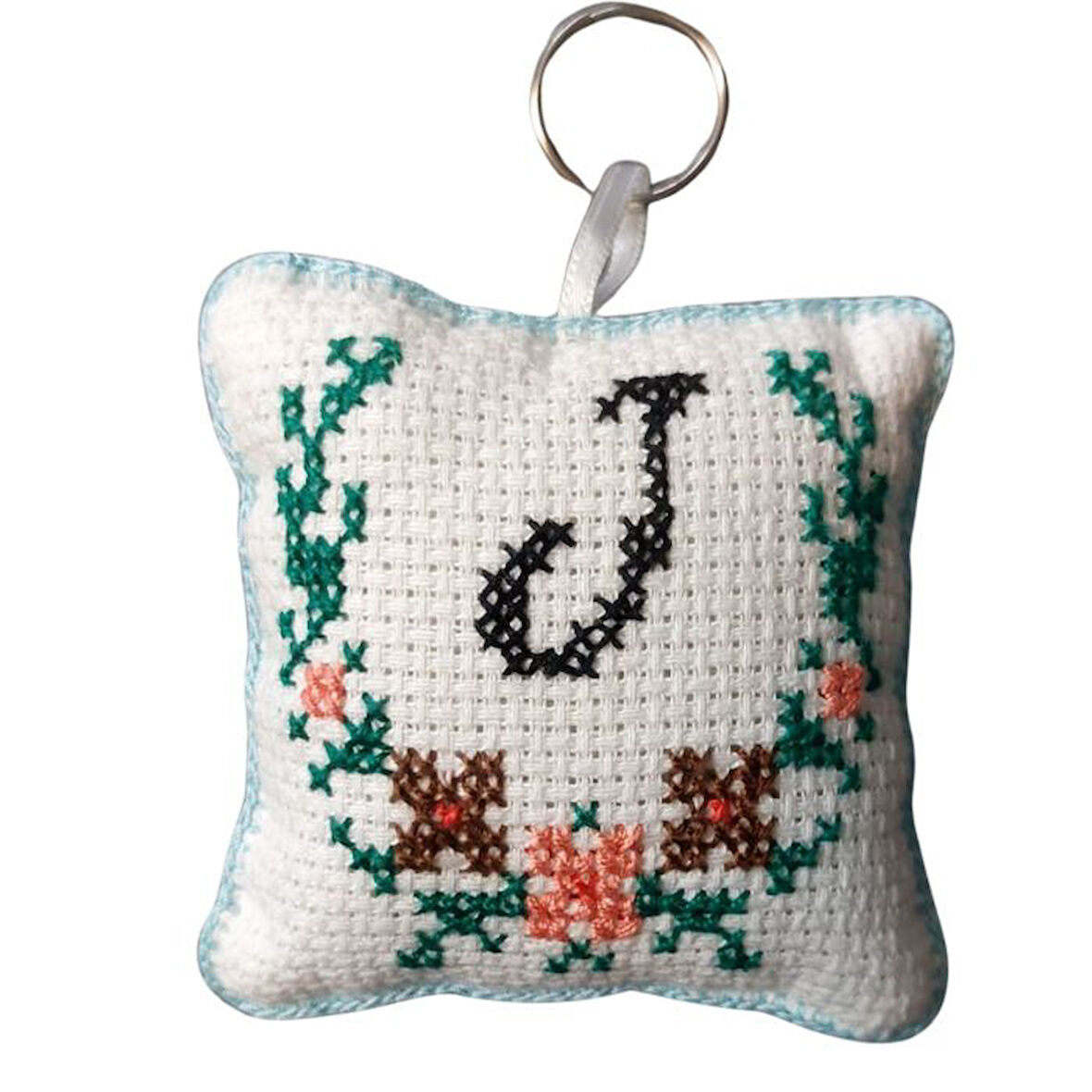 Uretti - Sibel 2453 6851 El Yapımı J Harfi Kanaviçe Anahtarlık