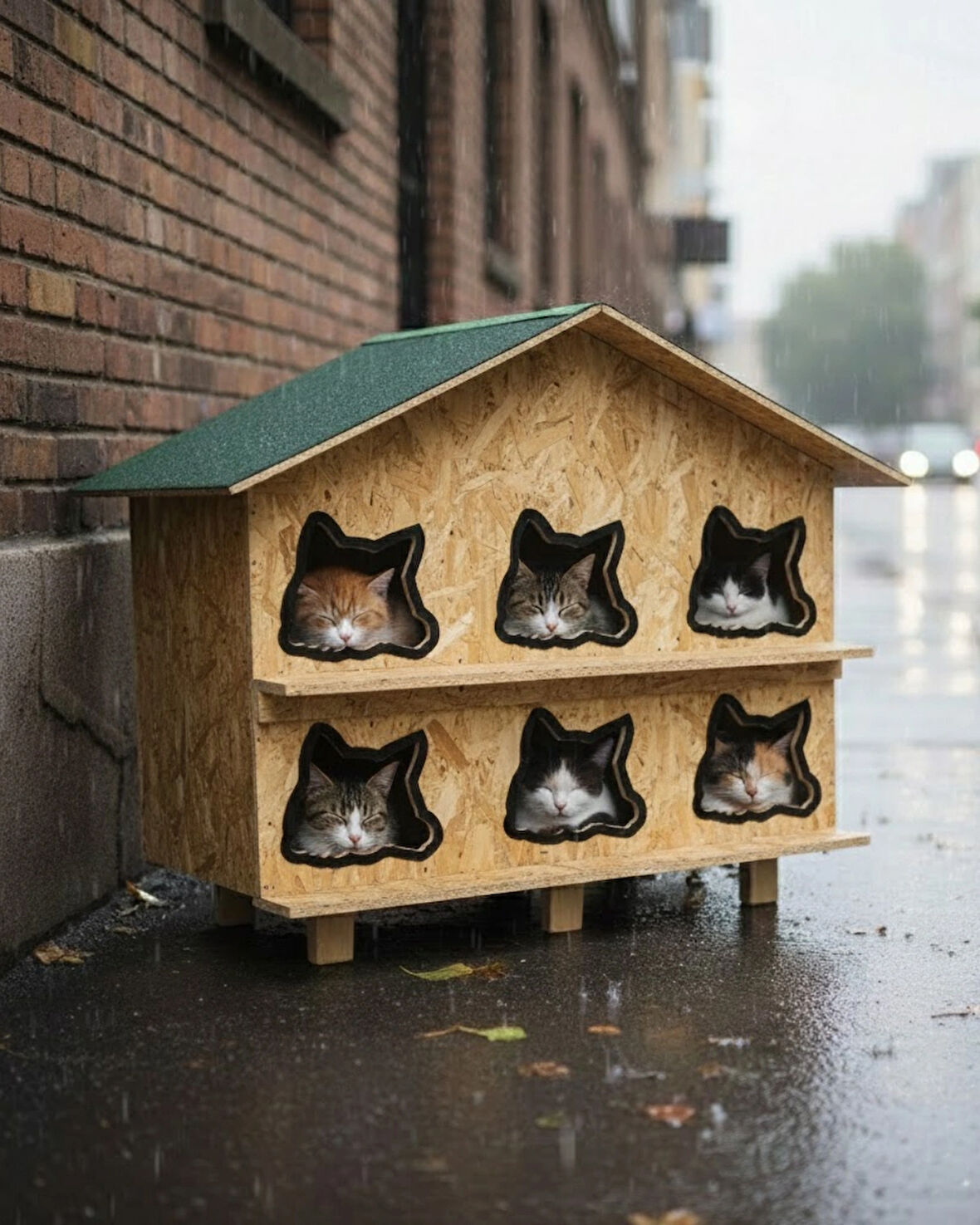 Reyo Kedi Evi Dış Ortam Uygun Ahşap Kedi Evi OSB 100X95X50 cm - CAT27