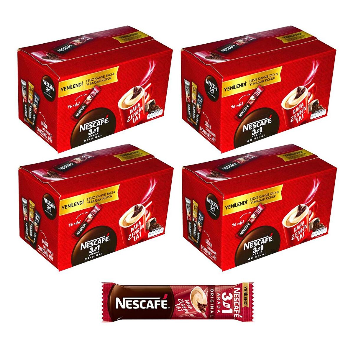 Nescafe 3 ü 1 Arada Original 17,5 gr 96 lı x 4 Kutu (384 Adet)