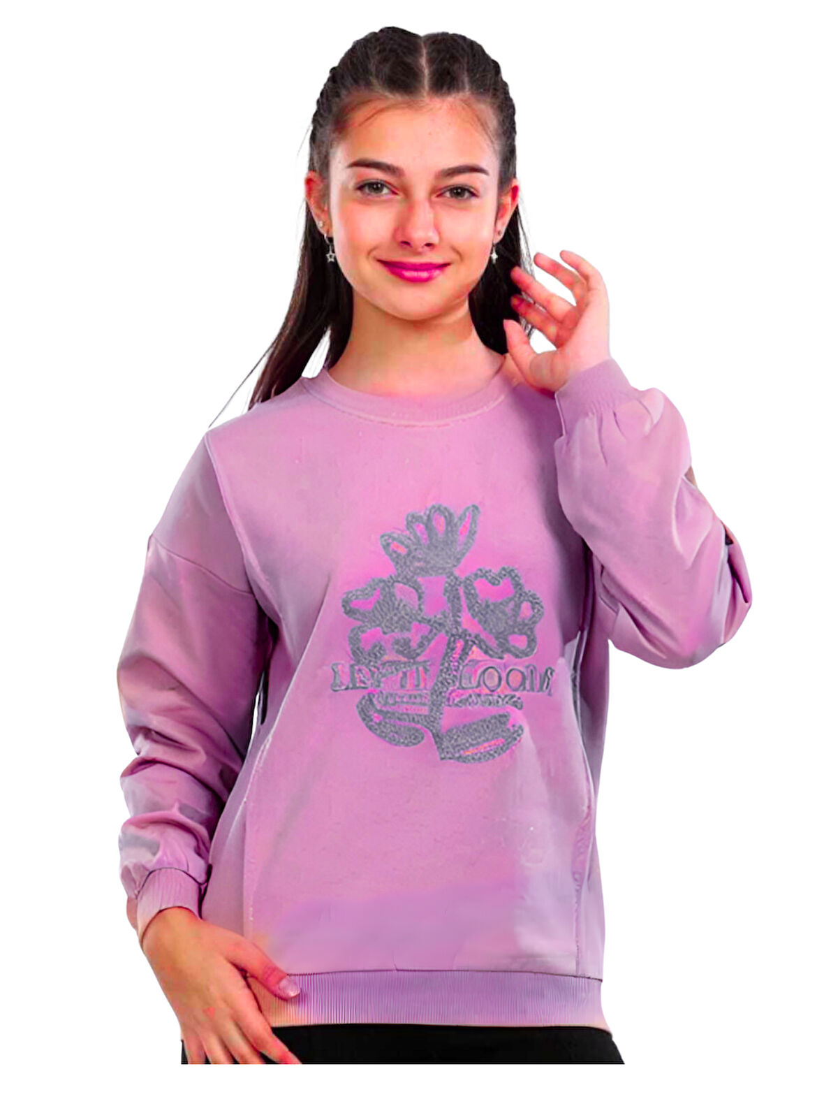 ÇİÇEK NAKIŞLI KIZ SWEATSHIRT