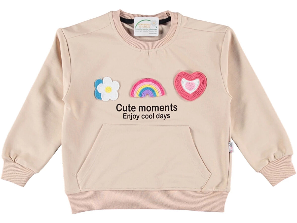 GÖKKUŞAĞI NAKIŞLI KANGURU CEPLİ KIZ SWEATSHIRT