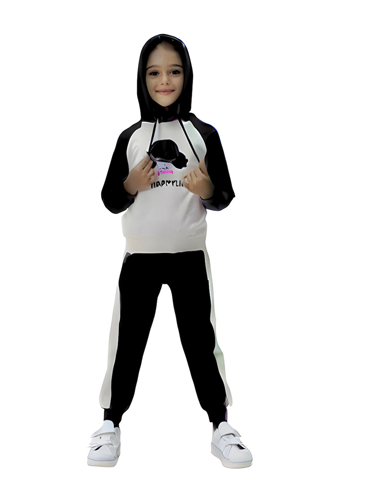 HAPPYLIF BASKILI KAPÜŞONLU KIZ EŞOFMAN TAKIMI