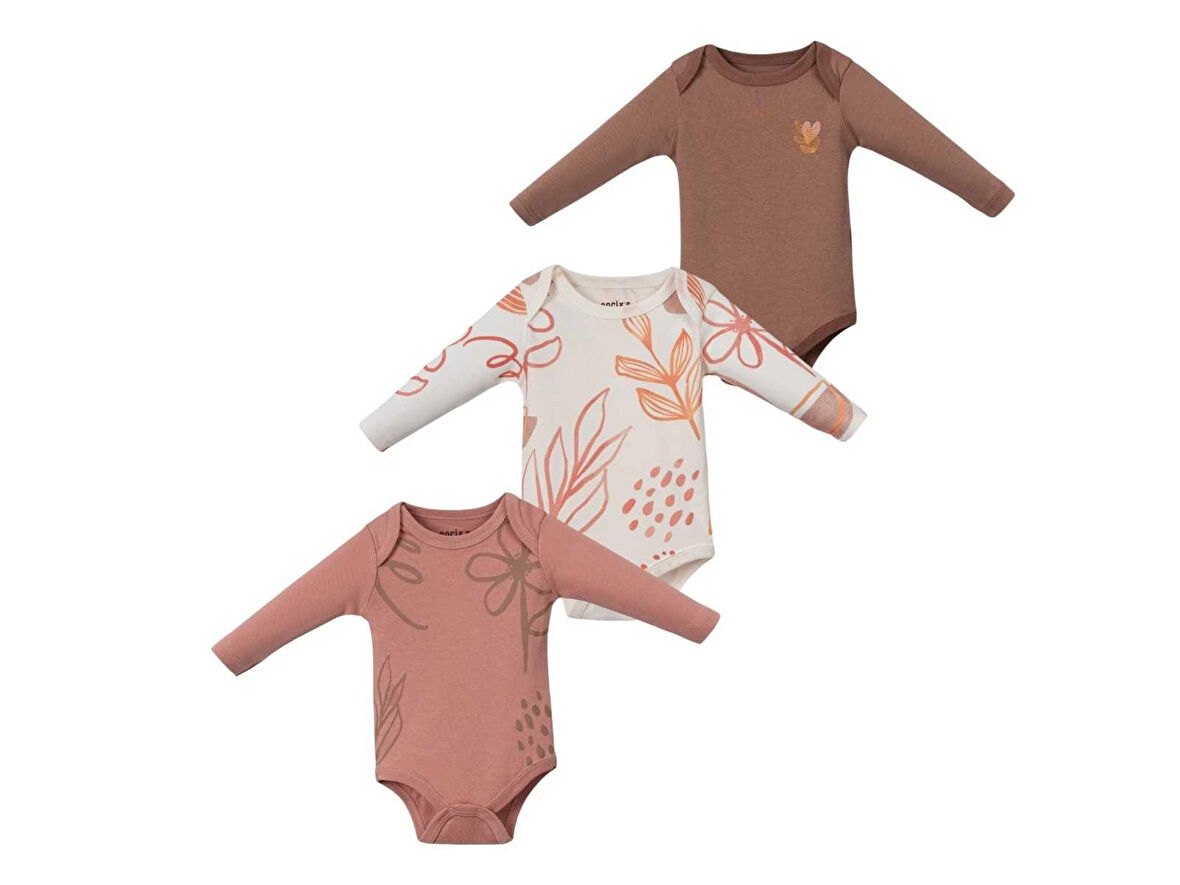 NİJİ ÇİÇEKLİ UZUN KOLLU TEK BOY BODY (3'LÜ SET)