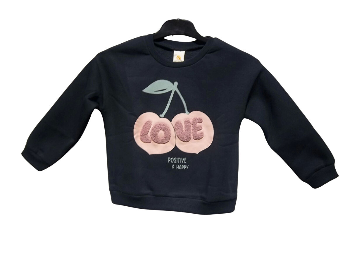 KİRAZ BASKILI LOVE SUZENELİ KIZ SWEATSHIRT