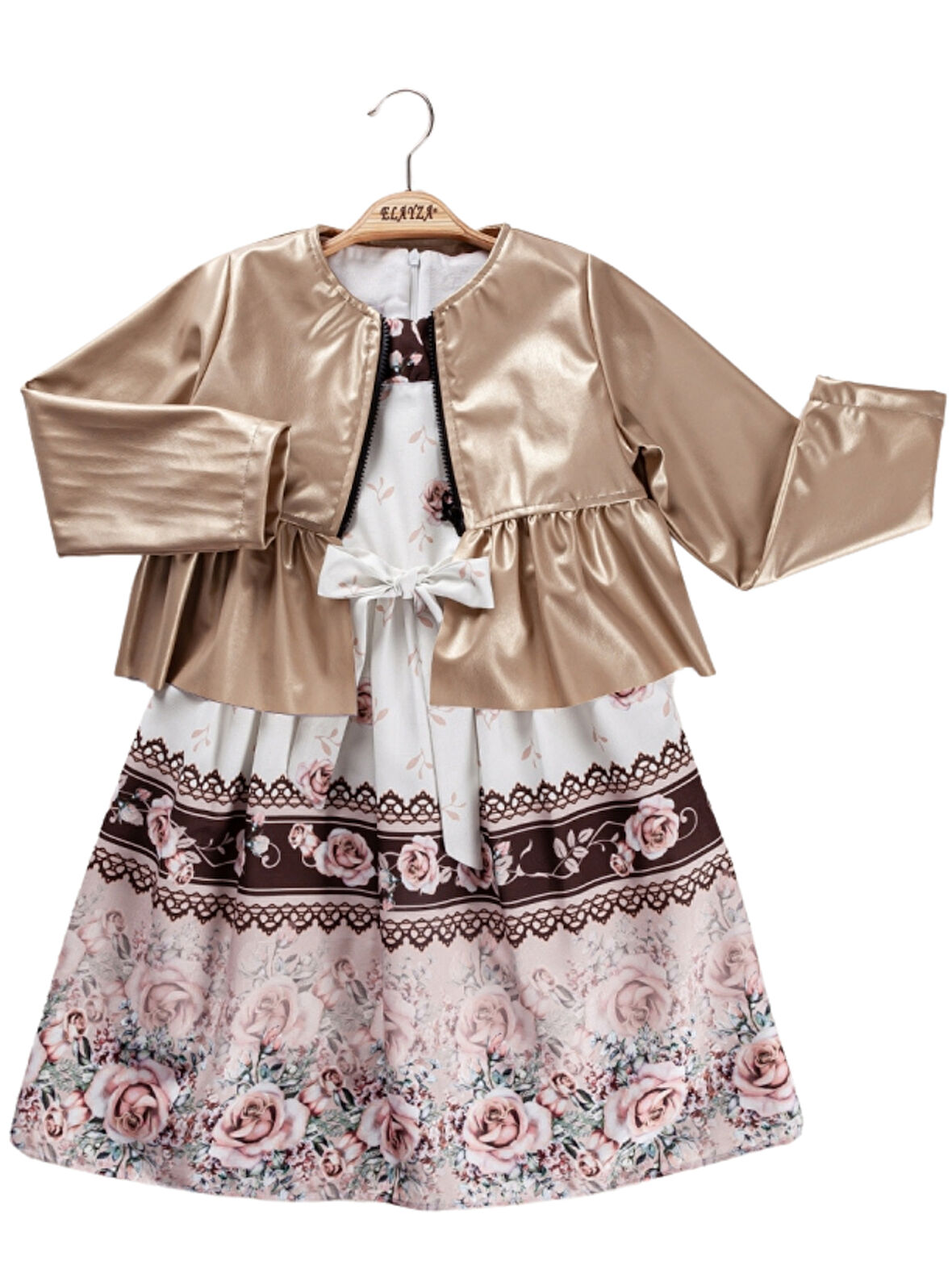 ÇİÇEK DESENLİ CEKETLİ KIZ ELBİSE