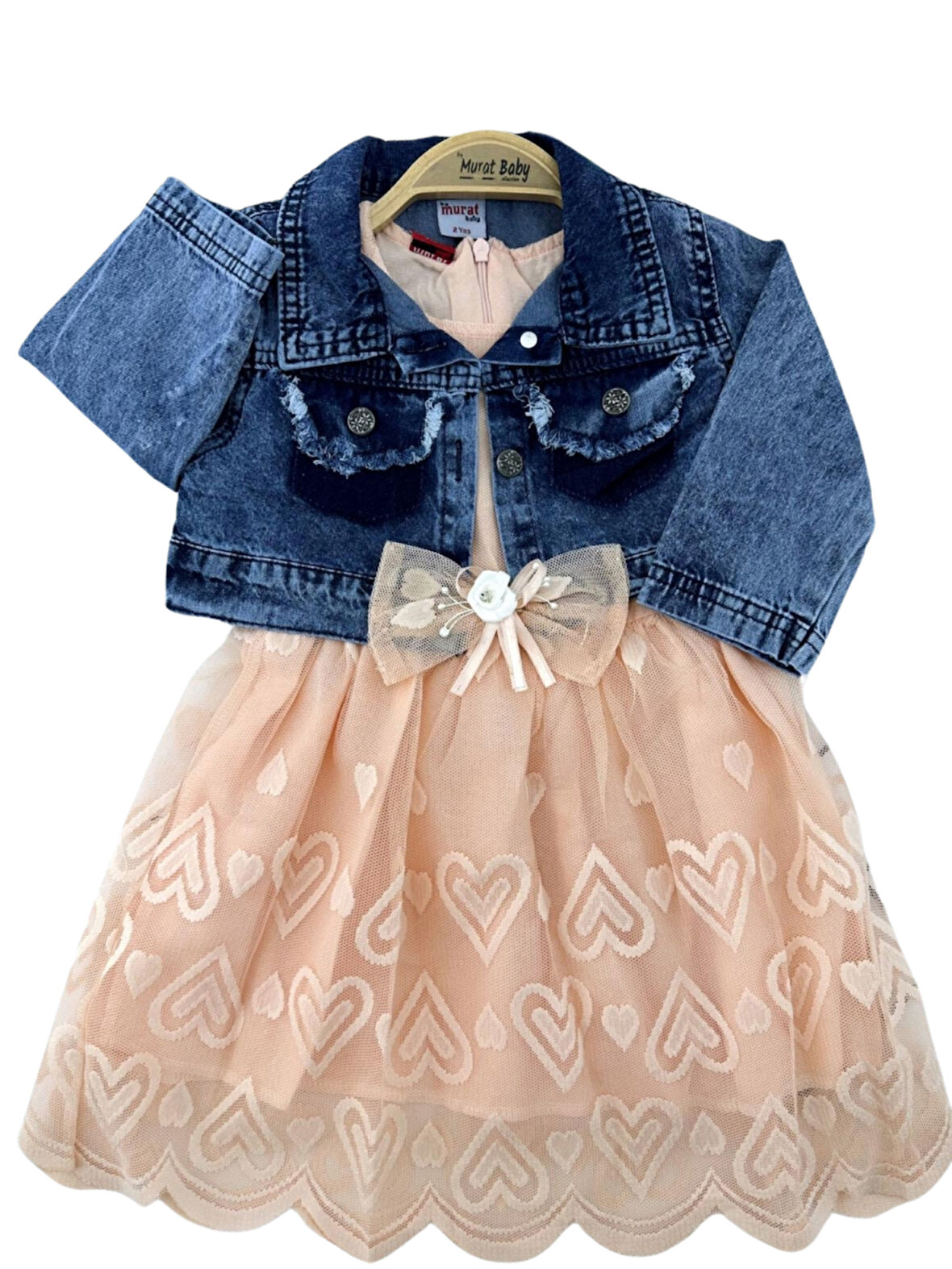 KALP DESENLİ JEANS CEKETLİ KIZ ELBİSE