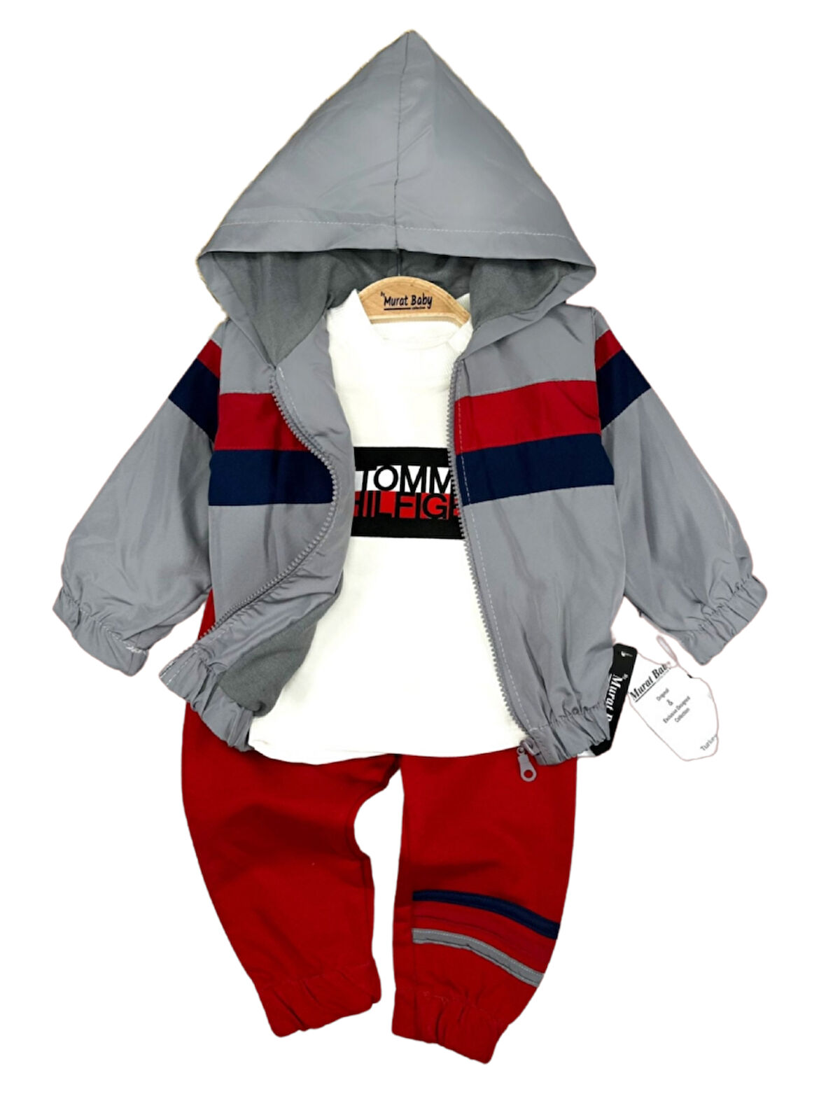 ŞERİT DETAYLI YAĞMURLUKLU 3'LÜ TAKIM