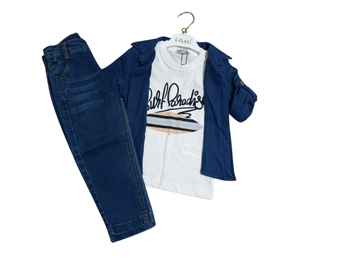 T-SHIRTLÜ GÖMLEKLİ ÜÇLÜ ERKEK TAKIM