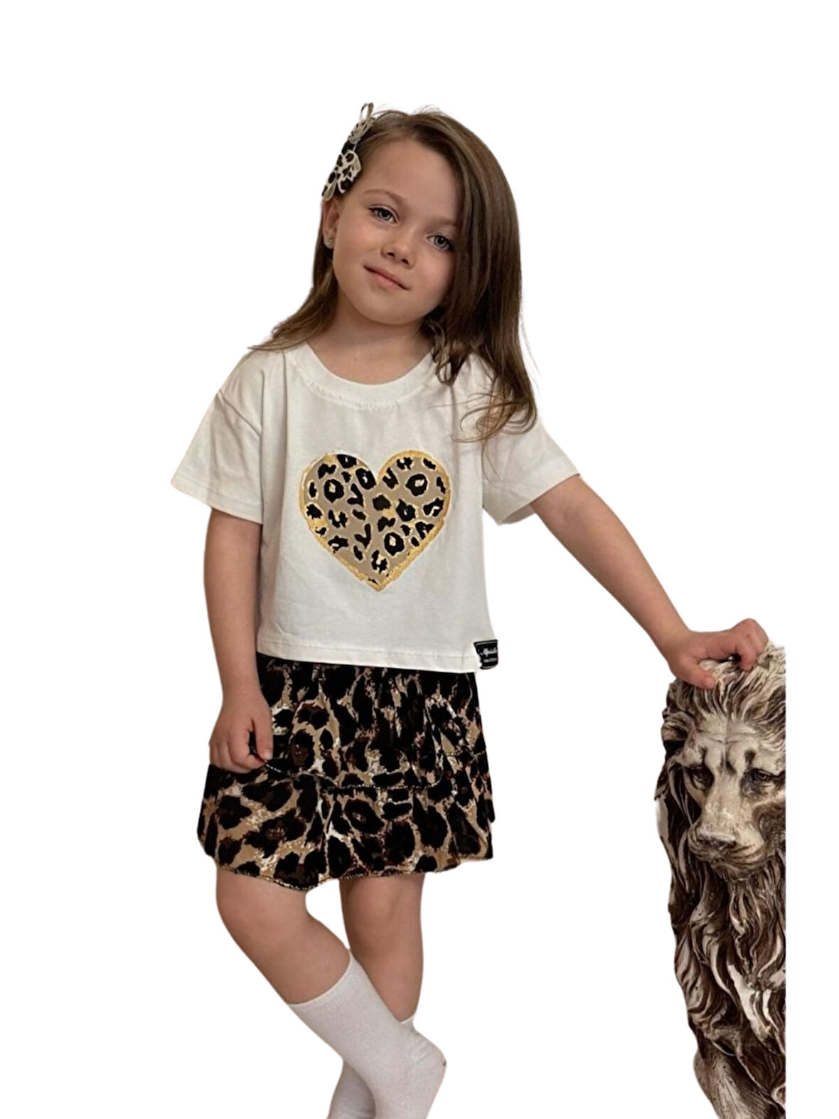 LEOPAR DESENLİ ETEKLİ KIZ TAKIM