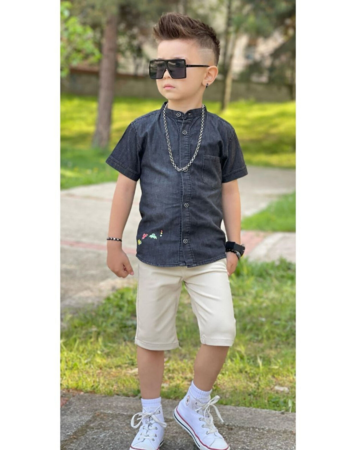 JEANS GÖMLEKLİ KAPRİLİ Erkek Çocuk  TAKIM