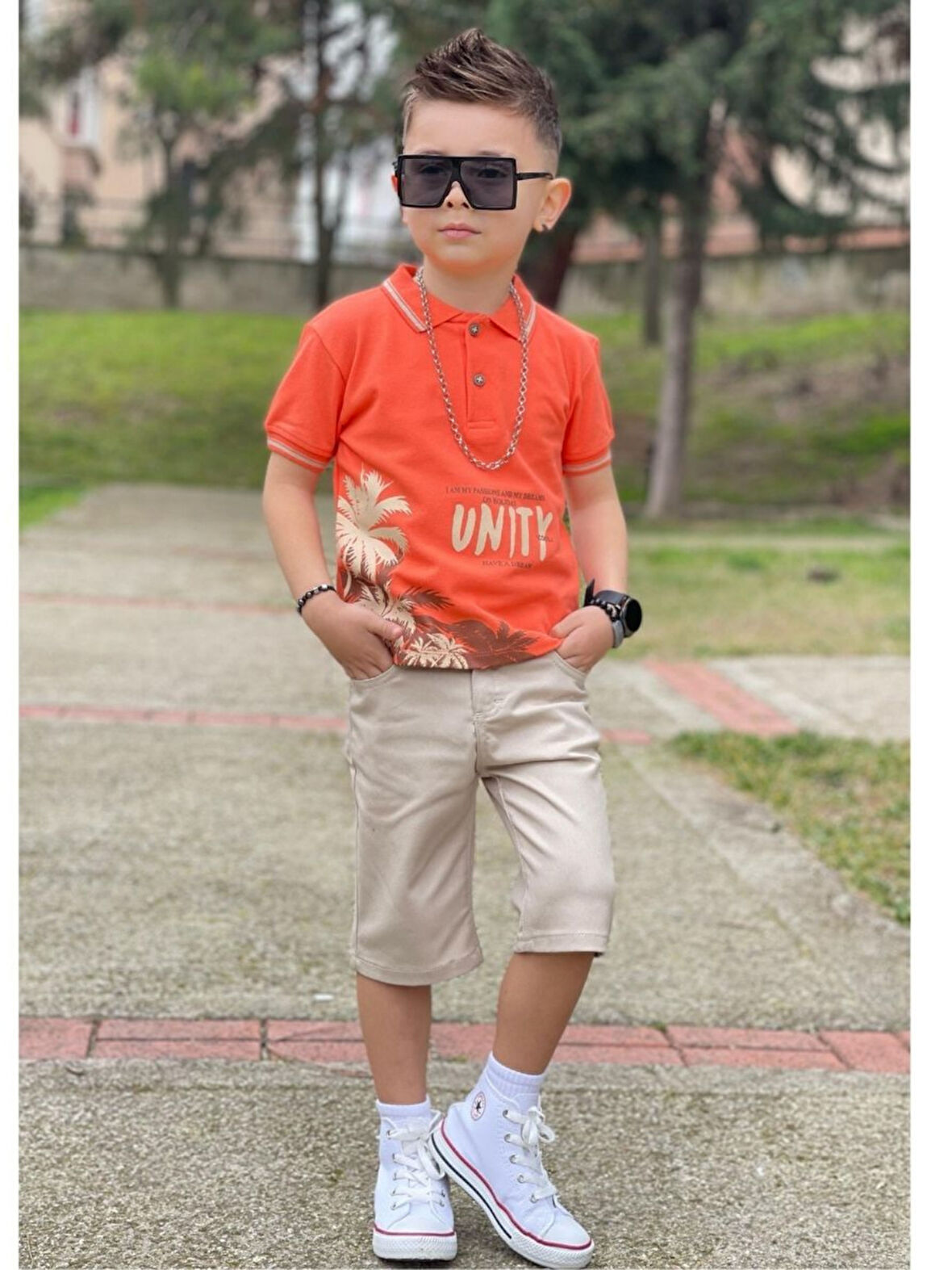 PALMİYE BASKILI t-shirtLÜ KAPRİLİ Erkek Çocuk  TAKIM