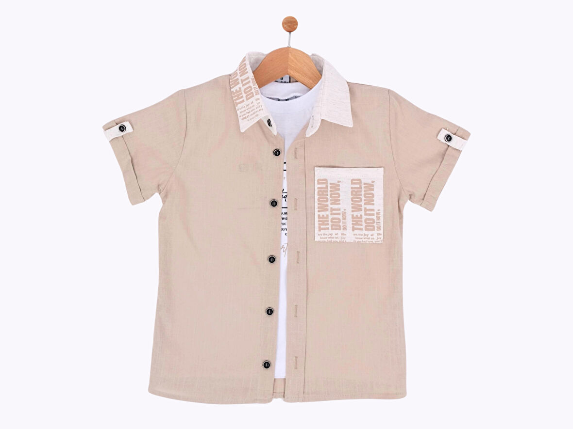 CEP-YAKA BASKILI T-SHIRTLÜ MÜSLİN ERKEK GÖMLEK