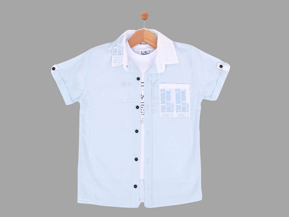 CEP-YAKA BASKILI t-shirtLÜ MÜSLİN Erkek Çocuk  GÖMLEK