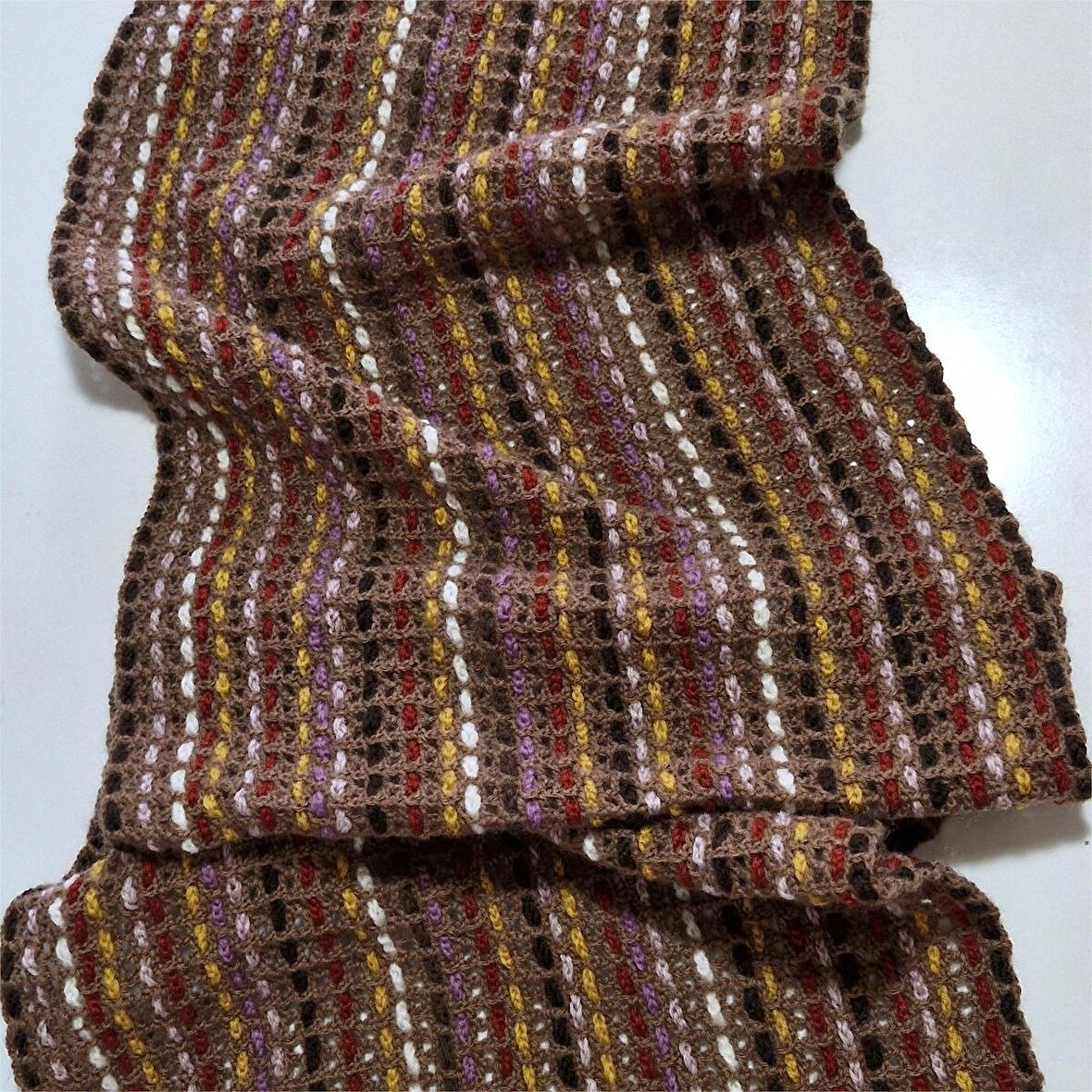  El Yapımı Geniş Şal , El Örgüsü Tasarım , Hediyelik Şal, Şık , Sütlü Kahverengi , Moli Tasarım