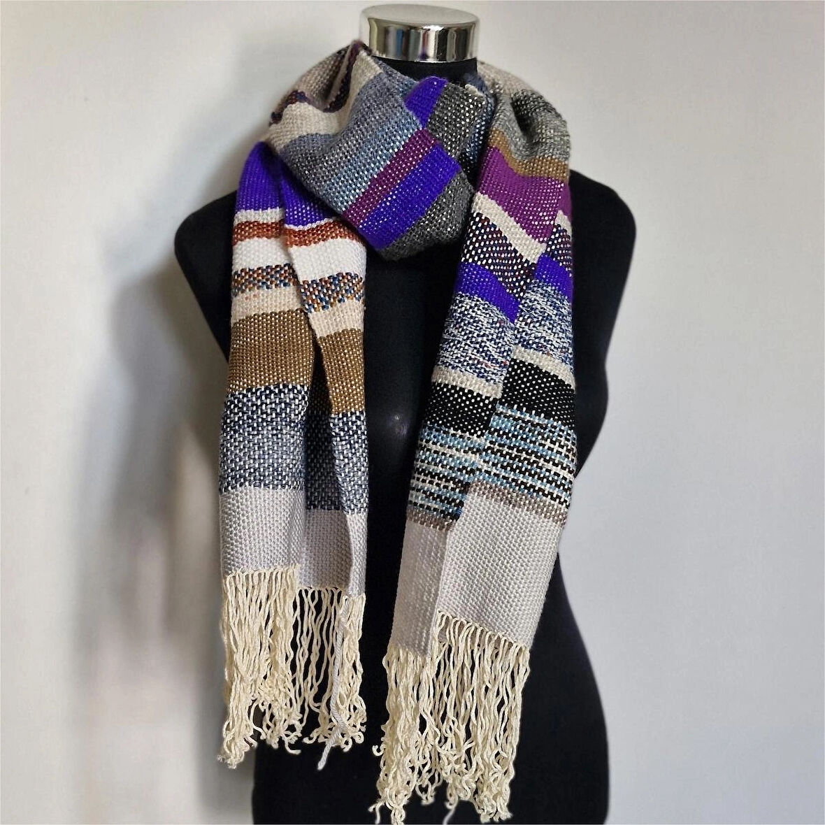 Çok Renkli, El Dokuması Atkı, Kilim Dokuması Yünlü Atkı, Tasarım, Şık Kaşkol, Moli Tasarım