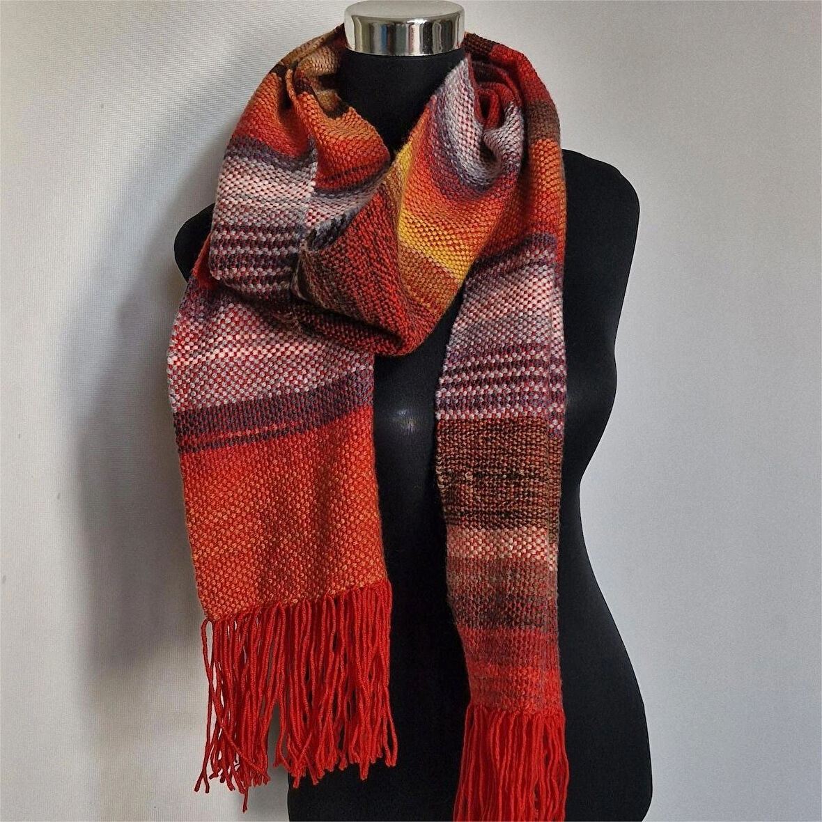 Çok Renkli, El Dokuması Atkı, Kilim Dokuması Yünlü Atkı, Tasarım, Şık Kaşkol, Moli Tasarım