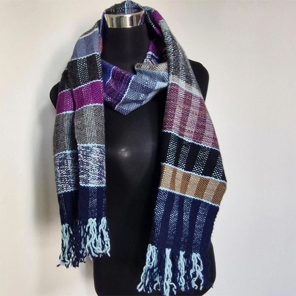 Çok Renkli, El Dokuması Atkı, Kilim Dokuması Yünlü Atkı, Tasarım, Şık Kaşkol, Moli Tasarım