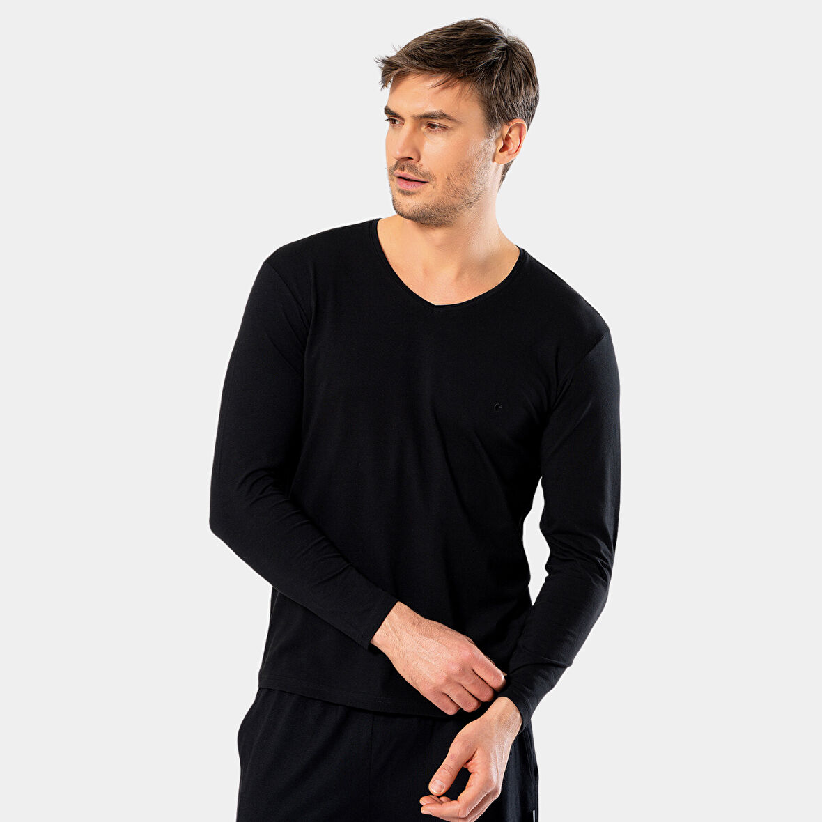 Cacharel Erkek V Yaka Uzun Kollu T-Shirt 1334/Siyah