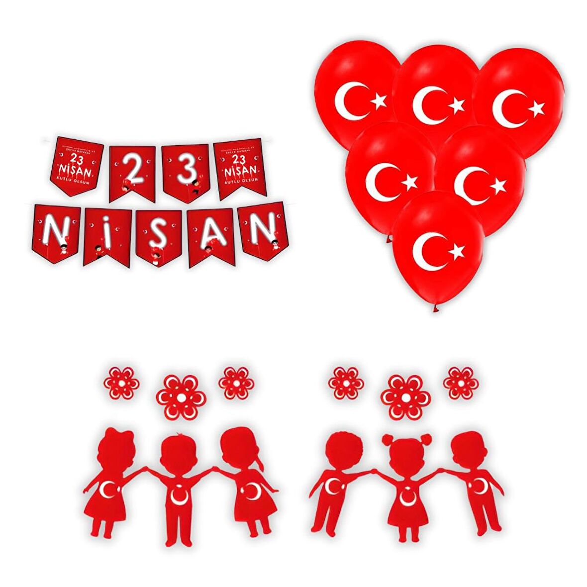 23 Nisan Süsleri 23 Nisan Zigzak Banner-23 Nisan Pencere Süsü ve Ay Yıldız Baskılı Balon 10 lu 23 Ni