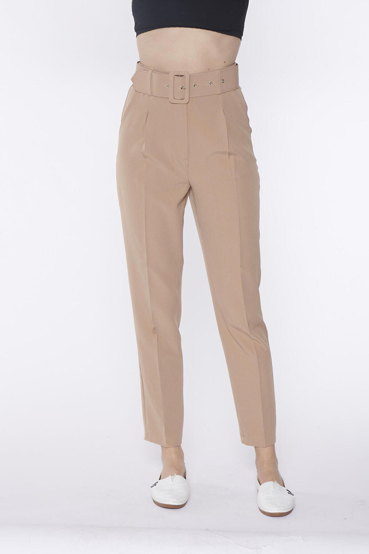 Vizon Yüksek Bel Kemerli Pantolon | 38