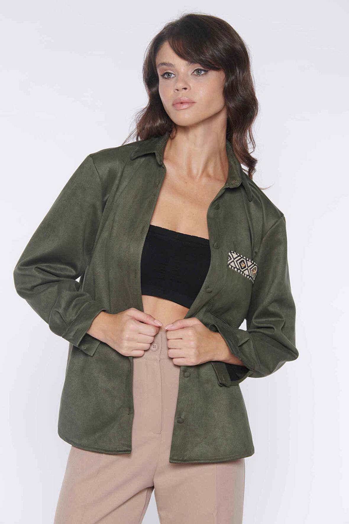 Haki Süet Gömlek | 38