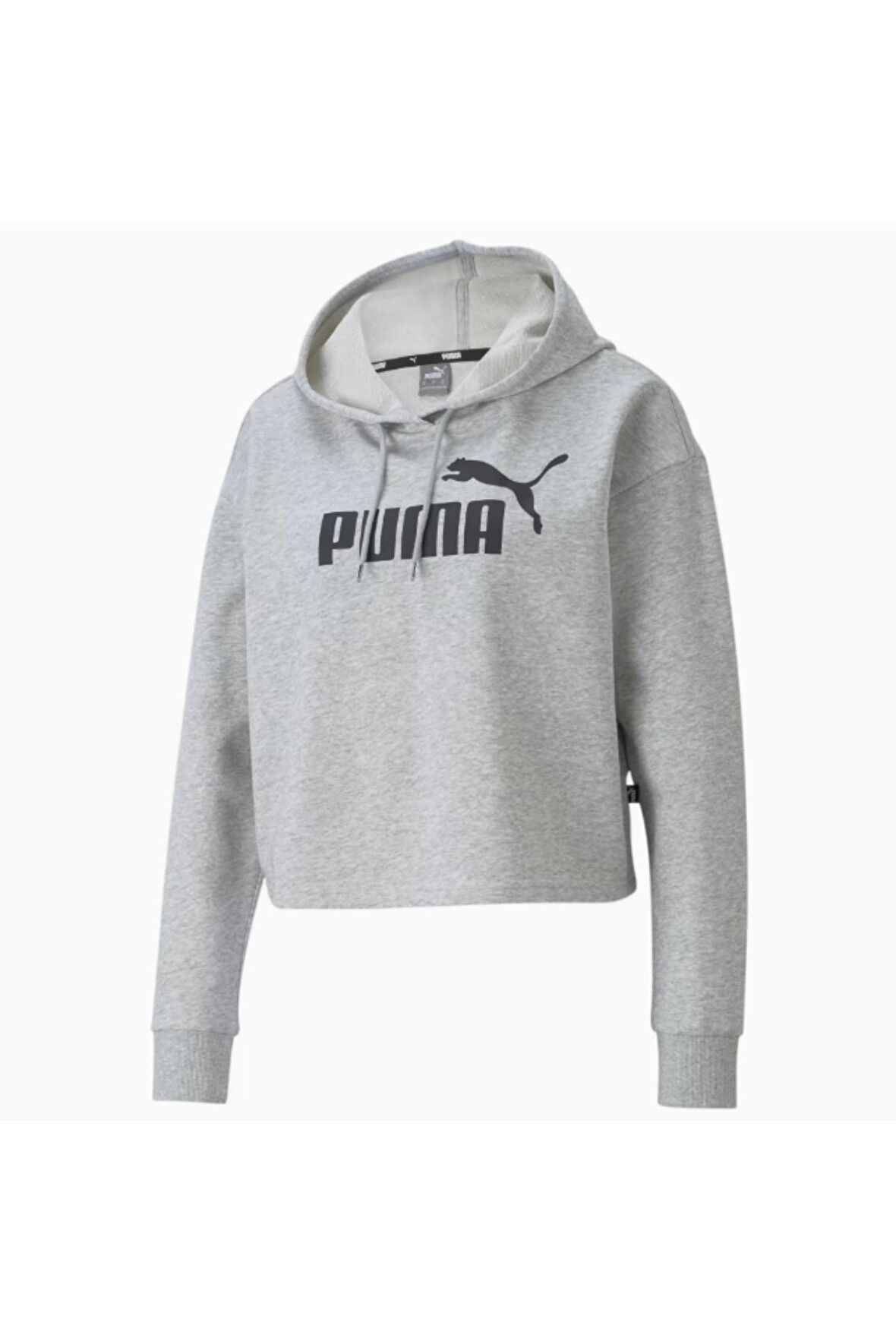 Puma Kadın Gri ESS Cropped Logo Hoodie Kapşonlu Kısa Sweatshirt