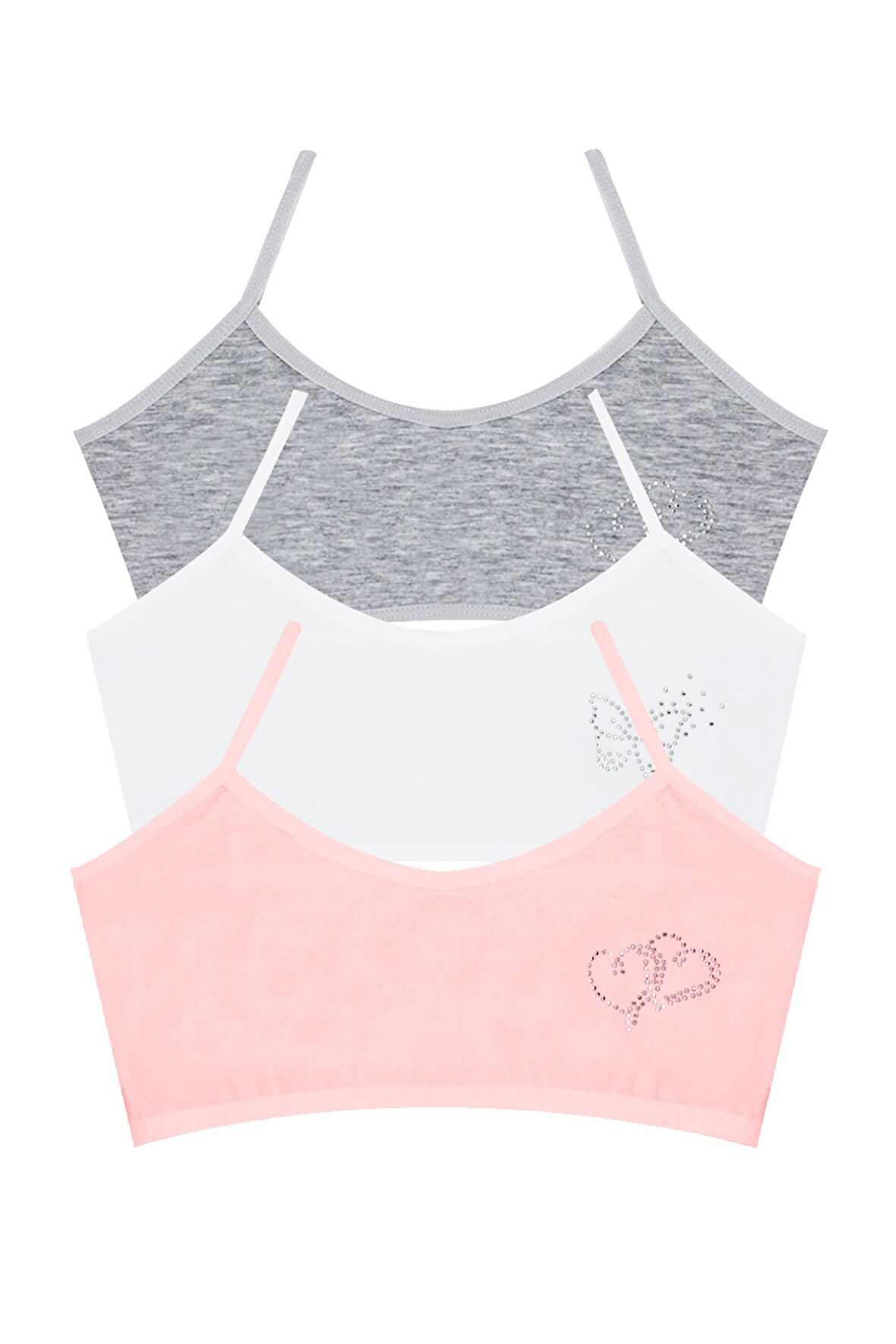 Öts Kız Çocuk Büstiyer 3'lü Taş Baskılı Pedsiz (%96 Pamuk - %4 Elastan)