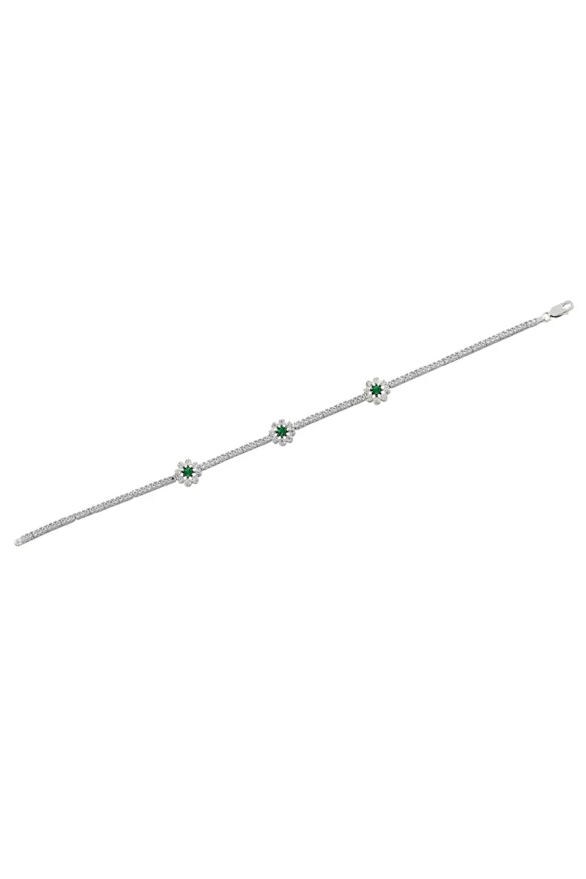 Ahenk Zümrüt Taşlı Su Yolu Kadın Gümüş Bileklik