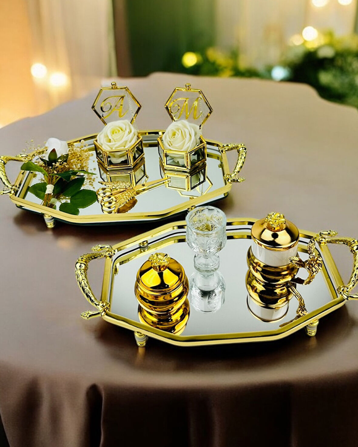 Infinity Gold Şık Söz Nişan Tepsisi