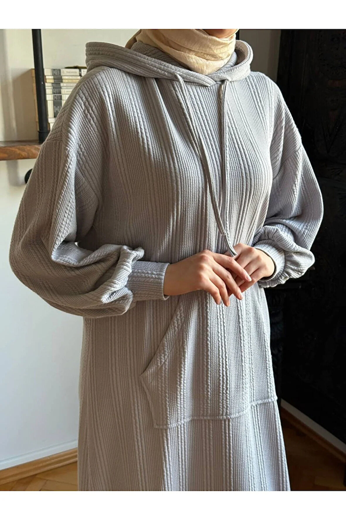 Kapüşonlu Cepli Örme Elbise 2401 NAVRA |