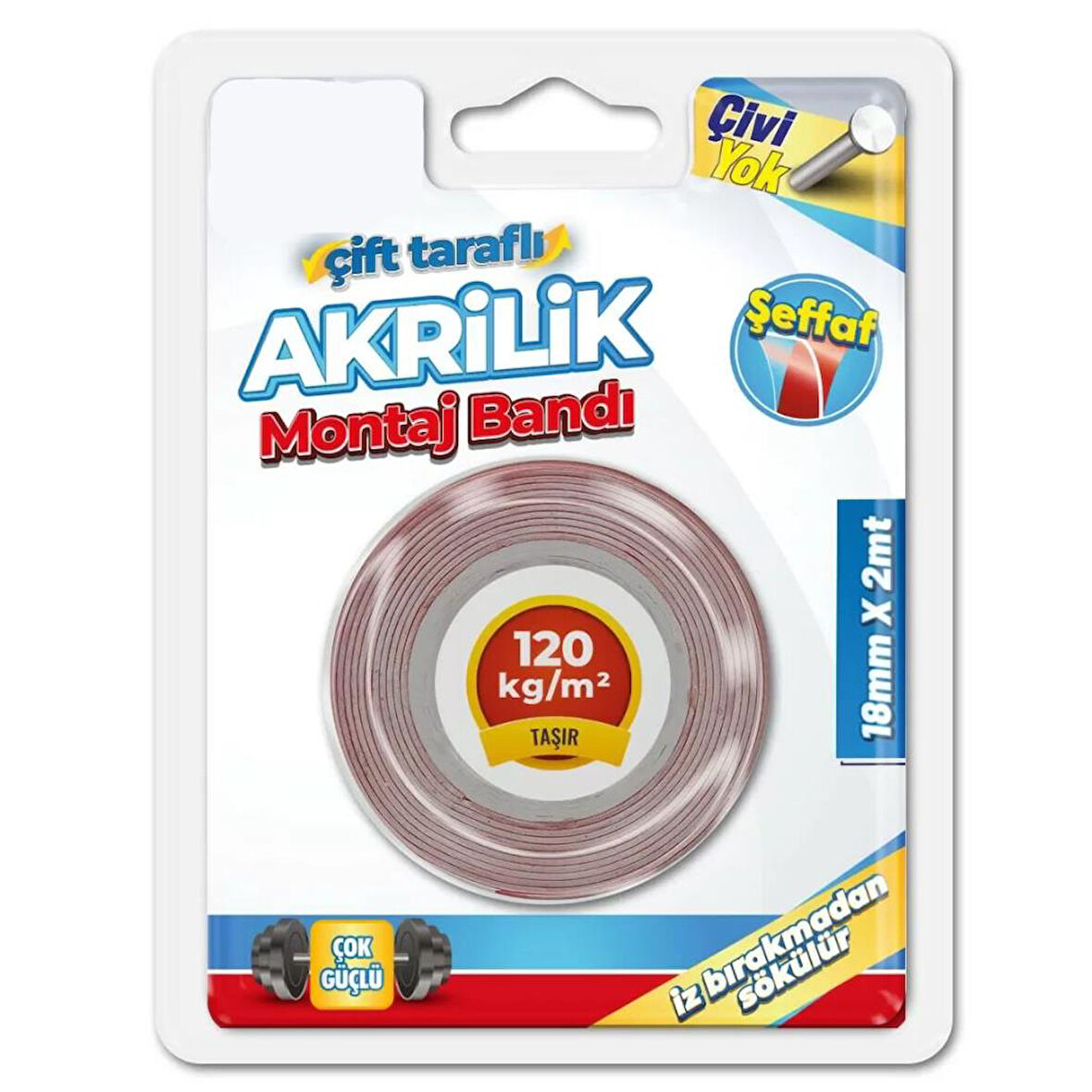 Çift Taraflı Akrilik Bant 120 kg 18mmx2m