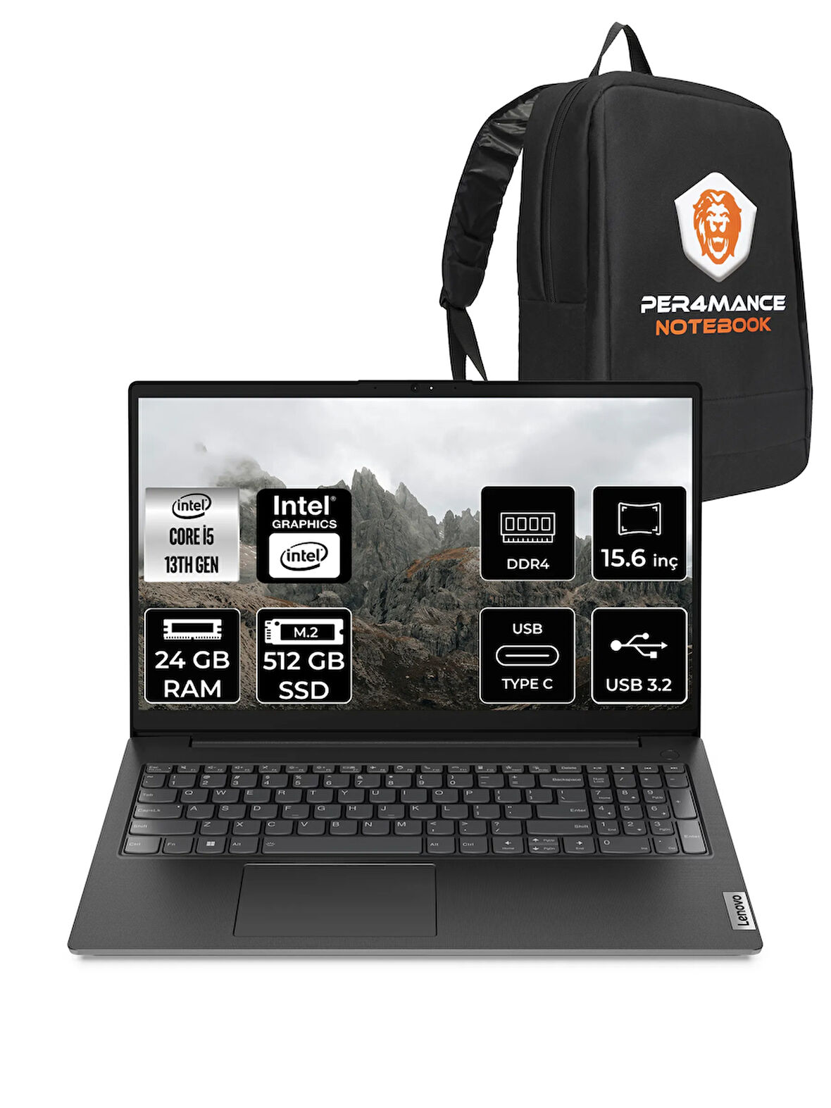 Lenovo V15 G4 i5 13420H 24GB 512GB SSD 15.6'' FHD FDOS Dizüstü Bilgisayar & PER4 ÇANTA