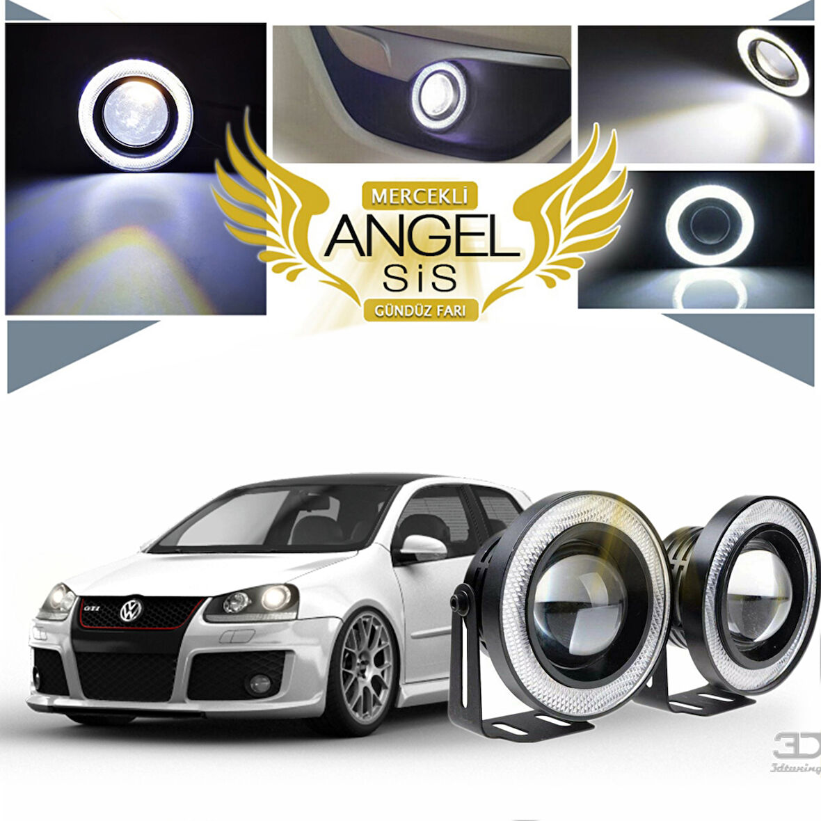 Volkswagen Golf 5 Uyumlu, Universal Mercekli Led Angel Sis Farı, 76mm Beyaz Renk