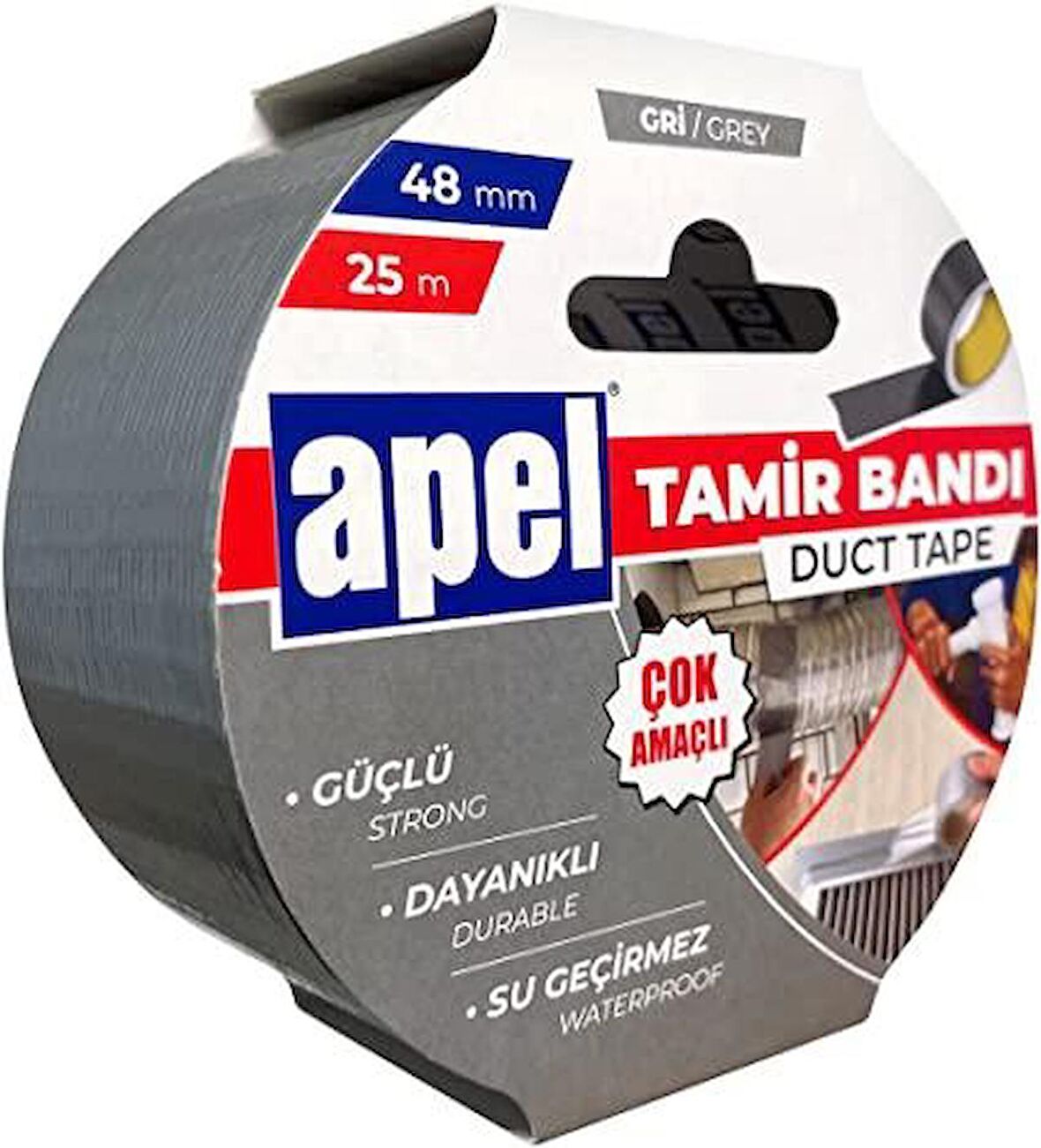 Tamir Bandı (Duct Tape) Askılı Karton 48mm X 25m Gri