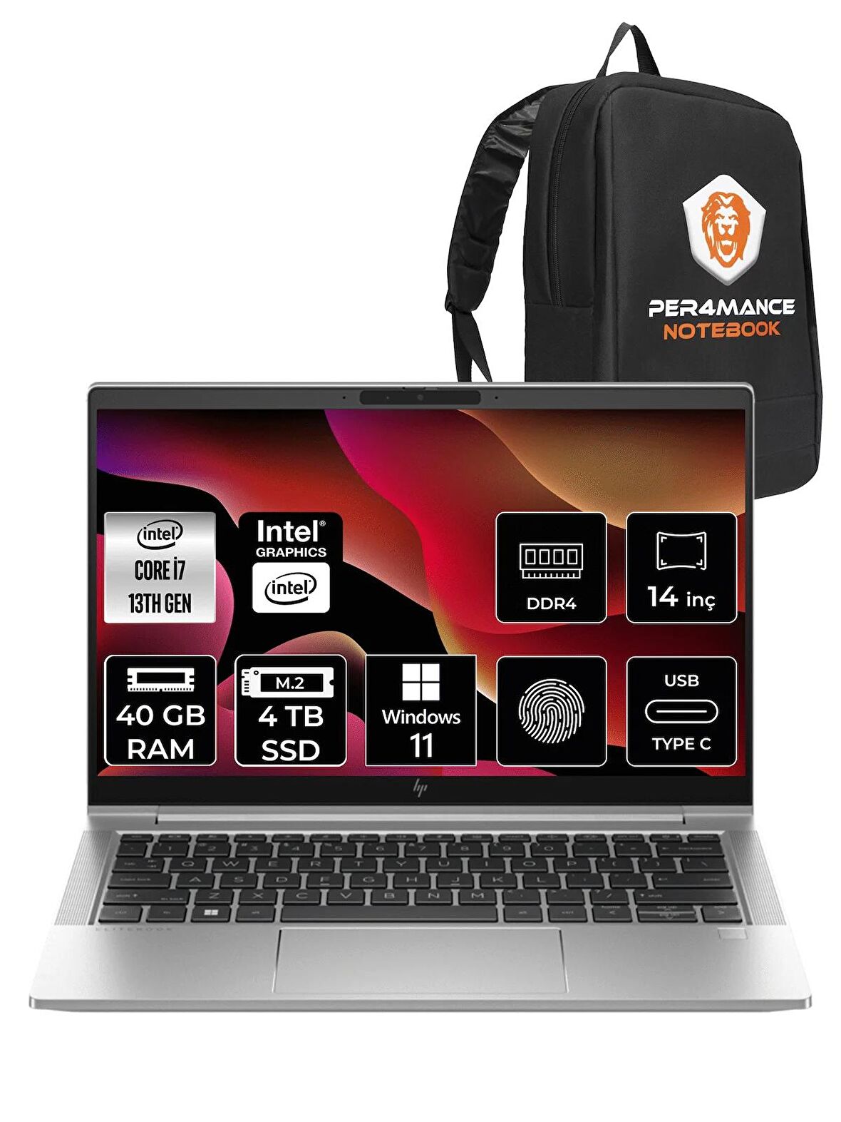 HP EliteBook 640 G10 i7-1355U 40GB RAM 4TB SSD 14'' FHD W11PRO 8A571EA & PER4 ÇANTA