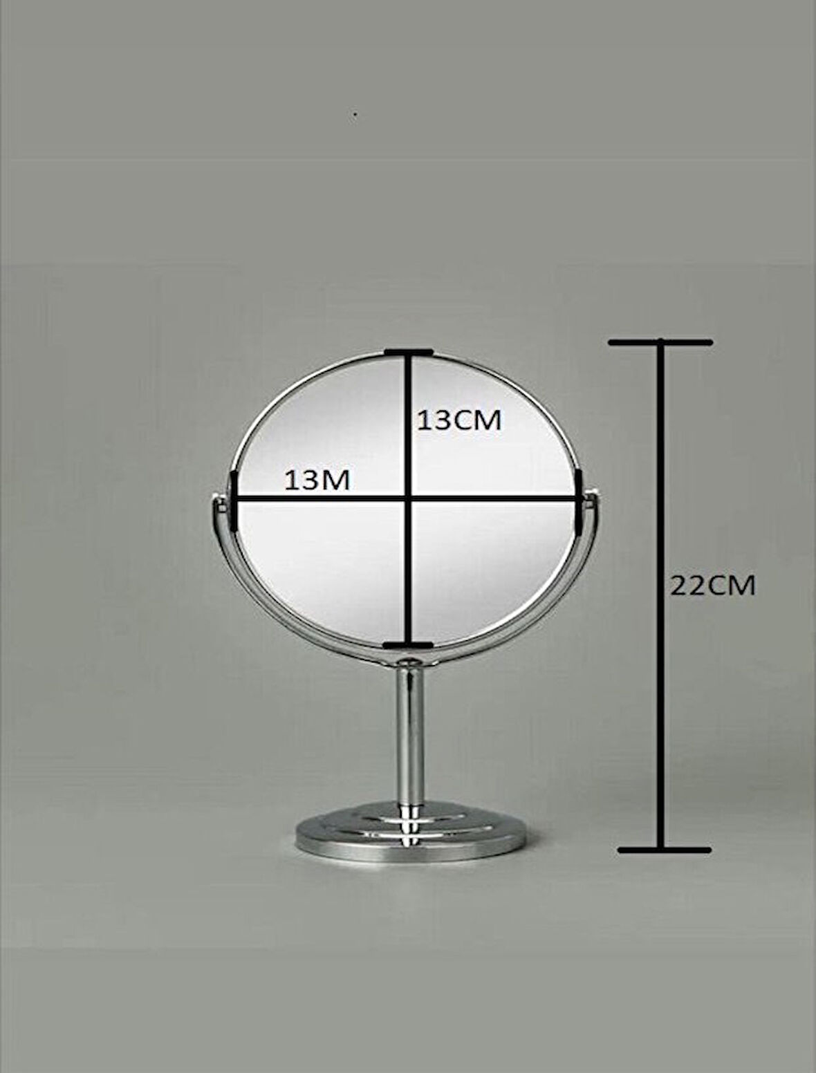 SONX Masaüstü Ayaklı 360° Dönebilen Ev, Ofis, İşyeri, Seyahat İçin Mini Krom büyüteçli ayna 21x15